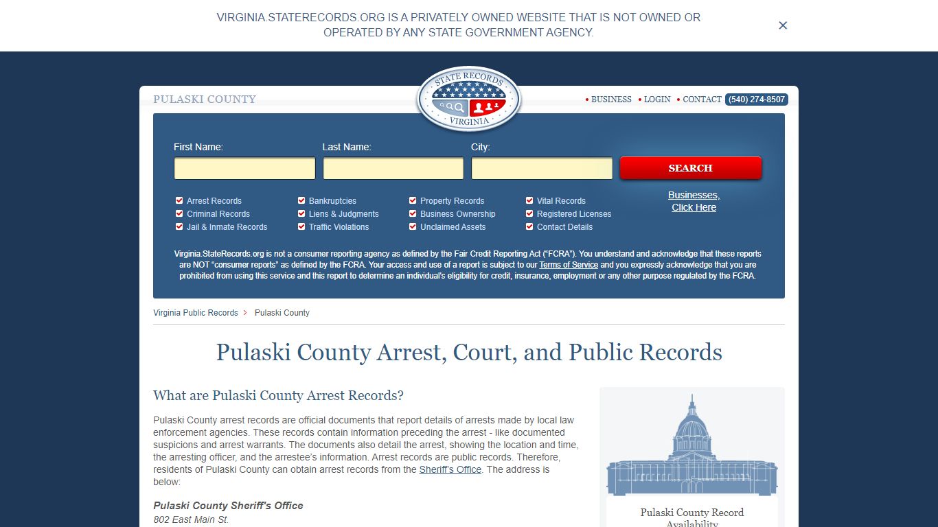 Pulaski County Arrest, Court, and Public Records